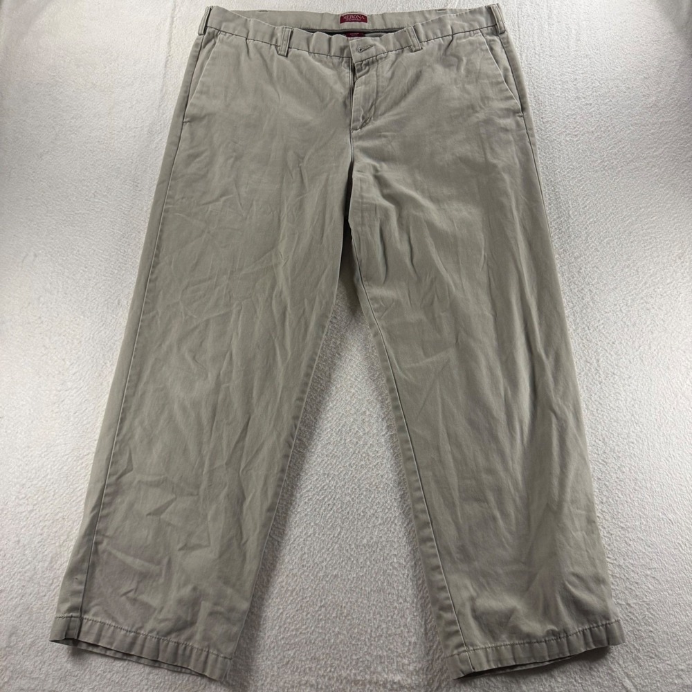 Merona Ultimate Khaki Pants Mens 40x30 Tan Good Flat Front Cotton Twill